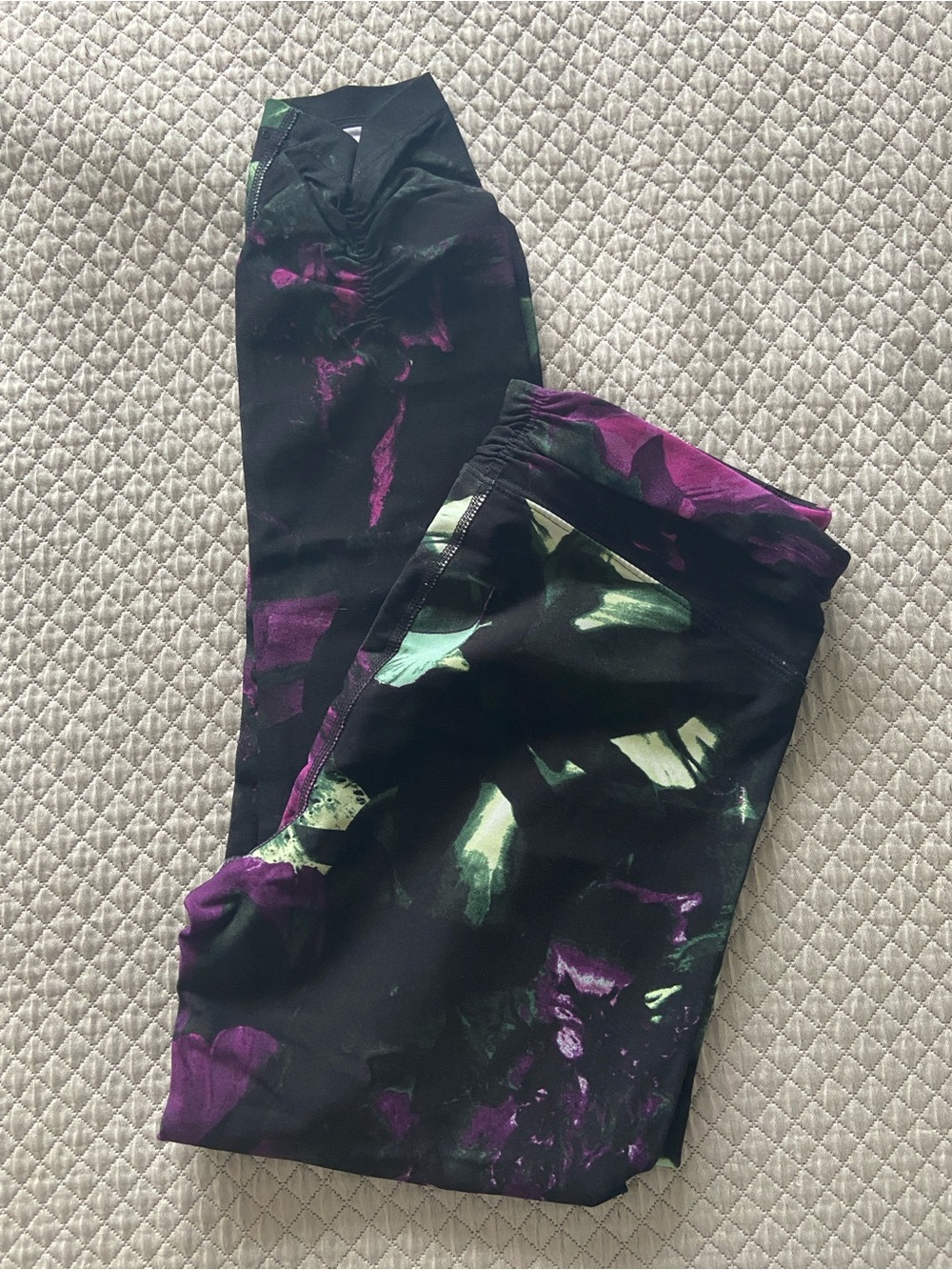 Calvin Klein Black Leggings with Purple and Mint Floral Accents